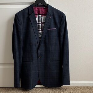 Ted Baker London Blue and Grey Plaid Blazer